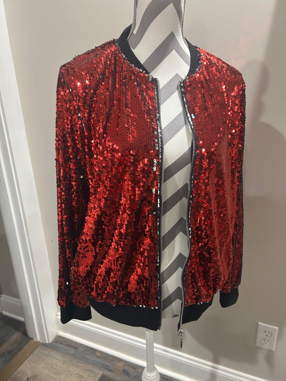 Kancy Kole Red Sequin Bomber Jacket - Women